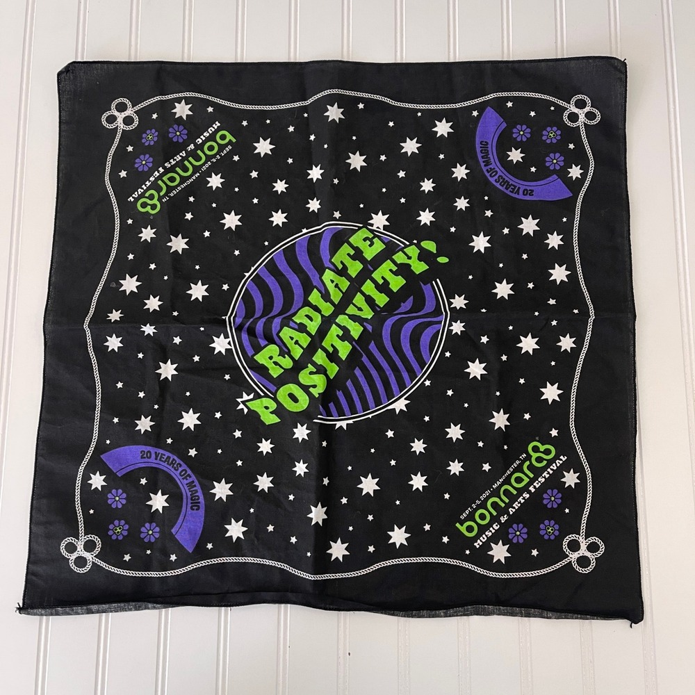 Bonnaroo 2021 Bandana 20 Years of Magic Radiate Positivity Black Green Purple